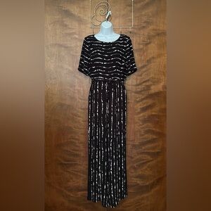 Vince Camuto Short Sleeve Full Length Jumpsuit Womens 8 Black Tan Stripe Belted